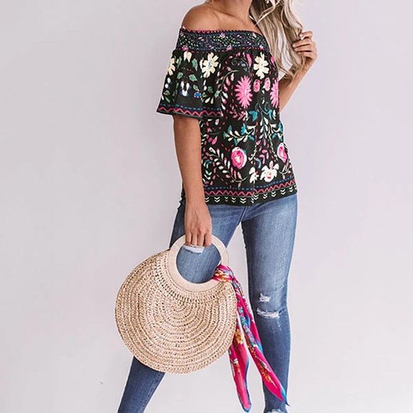 Tops - Black Floral Shift Top